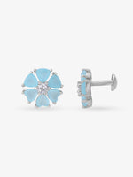 Side view of SIJA 925 Silver Half Heart Bloom Stud highlighting sleek silver setting with half heart bloom charm