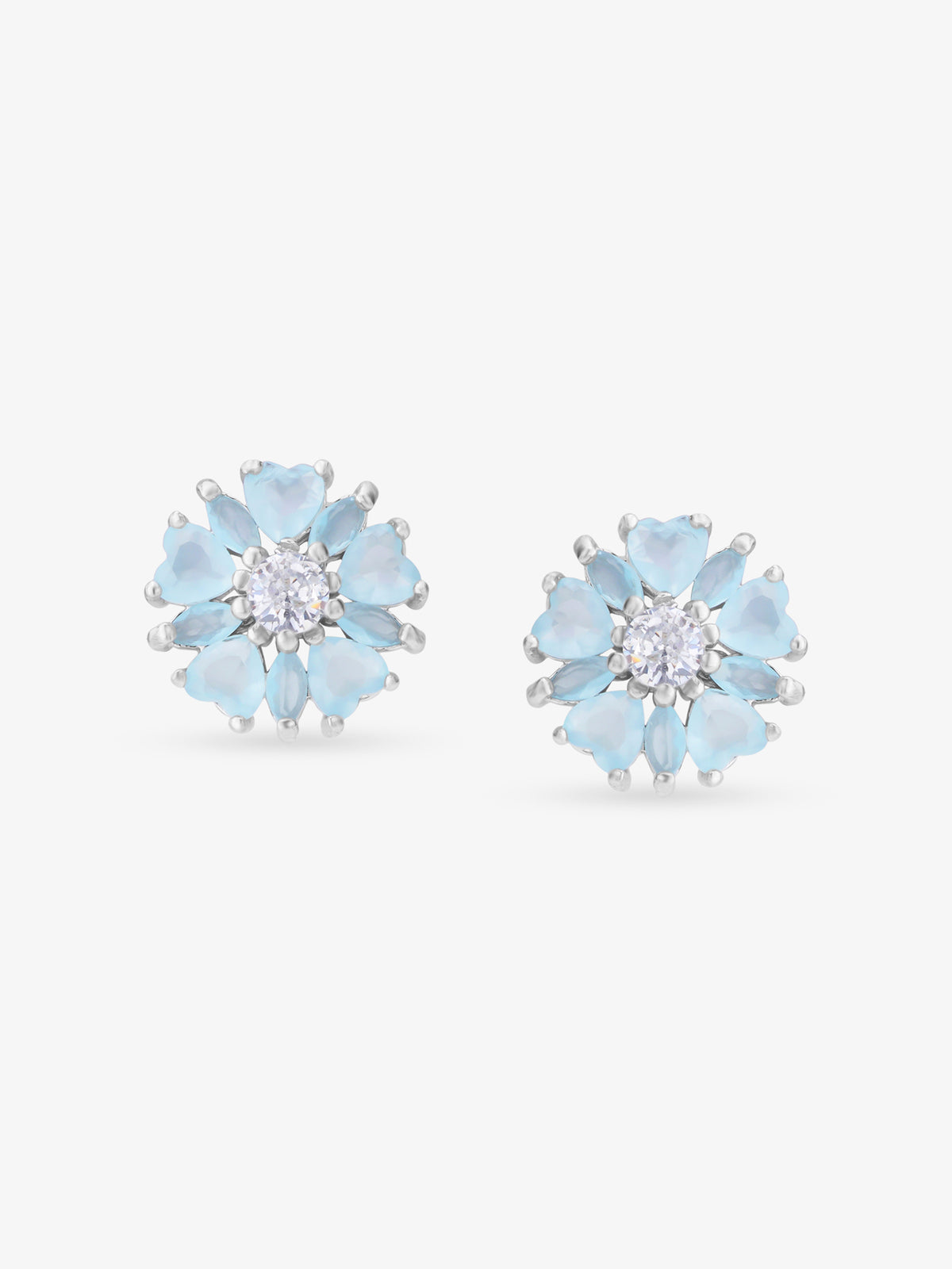 SIJA 925 Silver Aqua Heart Blossom Stud elegant sterling silver womens jewellery accessory front view