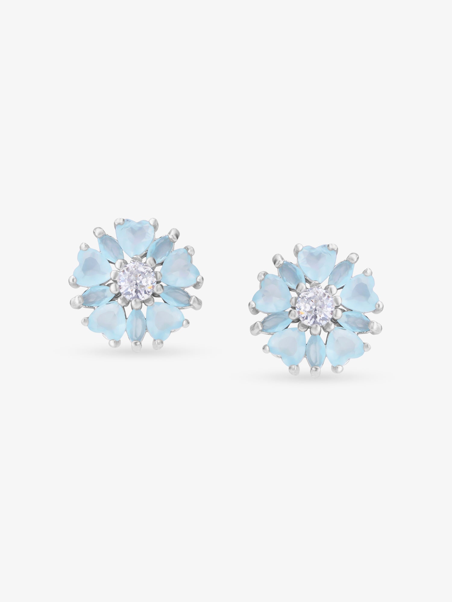 SIJA 925 Silver Aqua Heart Blossom Stud elegant sterling silver womens jewellery accessory front view