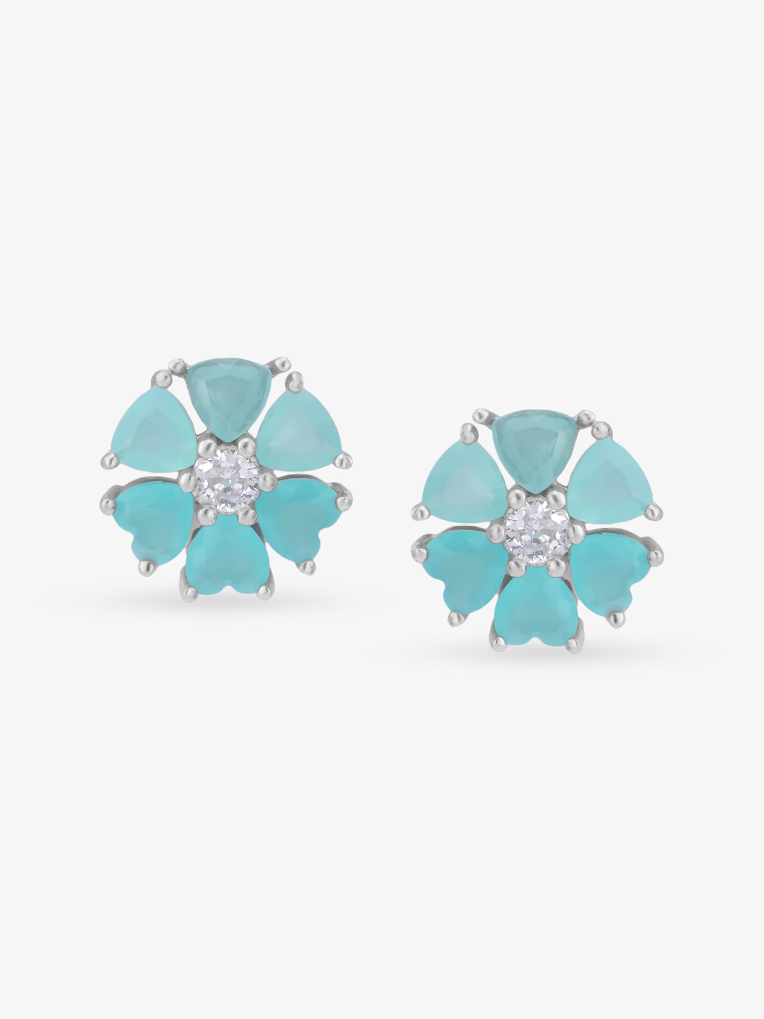 SIJA 925 Silver Aqua Mint Heart Bloom Stud elegant sterling silver womens jewellery accessory front view