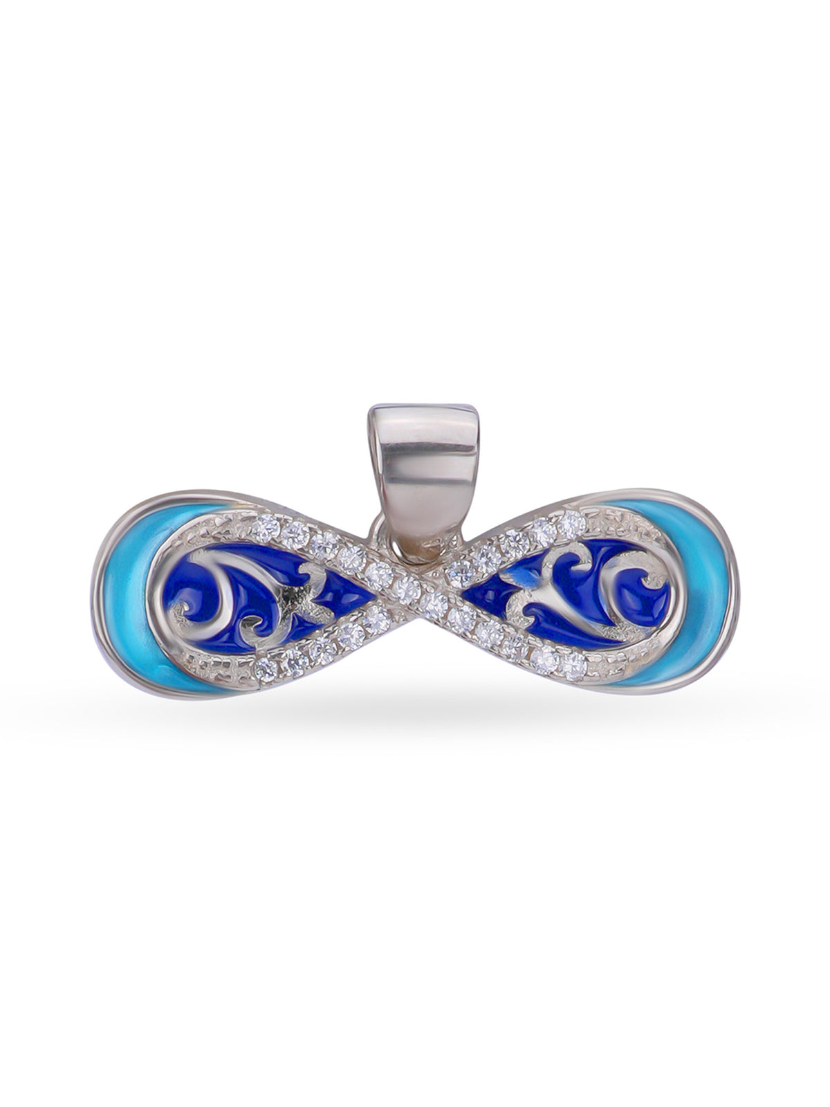 Close up SIJA 925 silver jewellery artistic infinity pendant handcrafted premium design versatile accessory for everyday wear and special occasions
