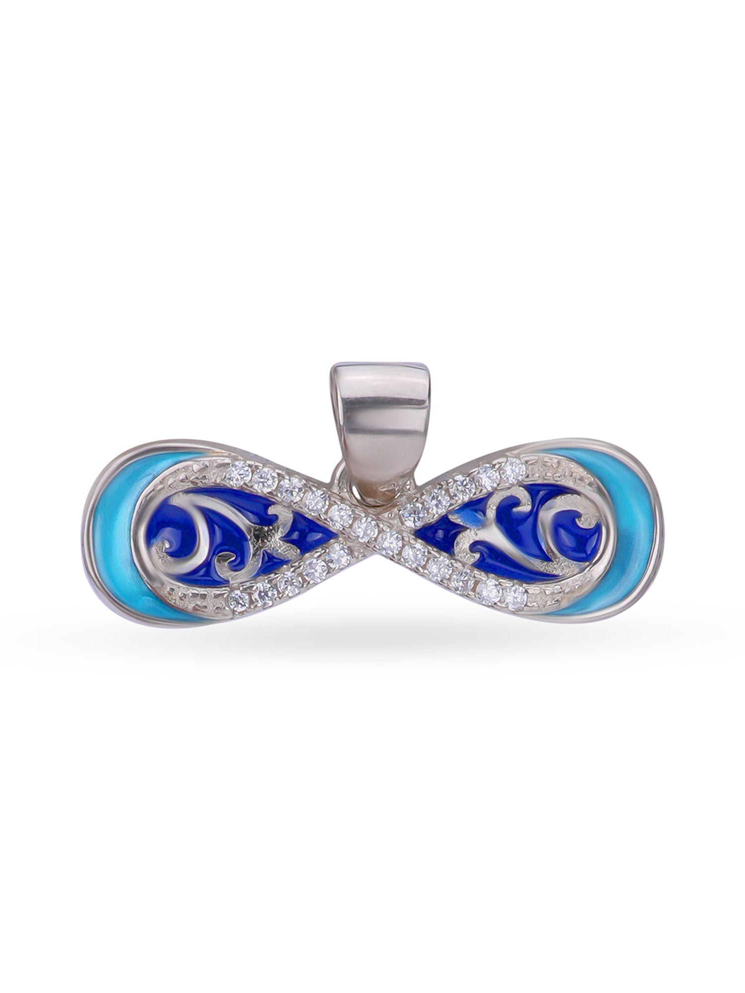 Close up SIJA 925 silver jewellery artistic infinity pendant handcrafted premium design versatile accessory for everyday wear and special occasions
