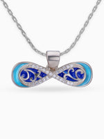 Close up SIJA 925 silver jewellery artistic infinity pendant handcrafted premium design versatile accessory for everyday wear and special occasions