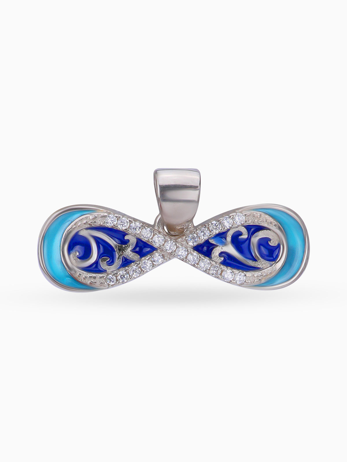 Hero shot SIJA 925 silver jewellery artistic infinity pendant BIS hallmarked elegant timeless accessory perfect for weddings festive wear and gifting
