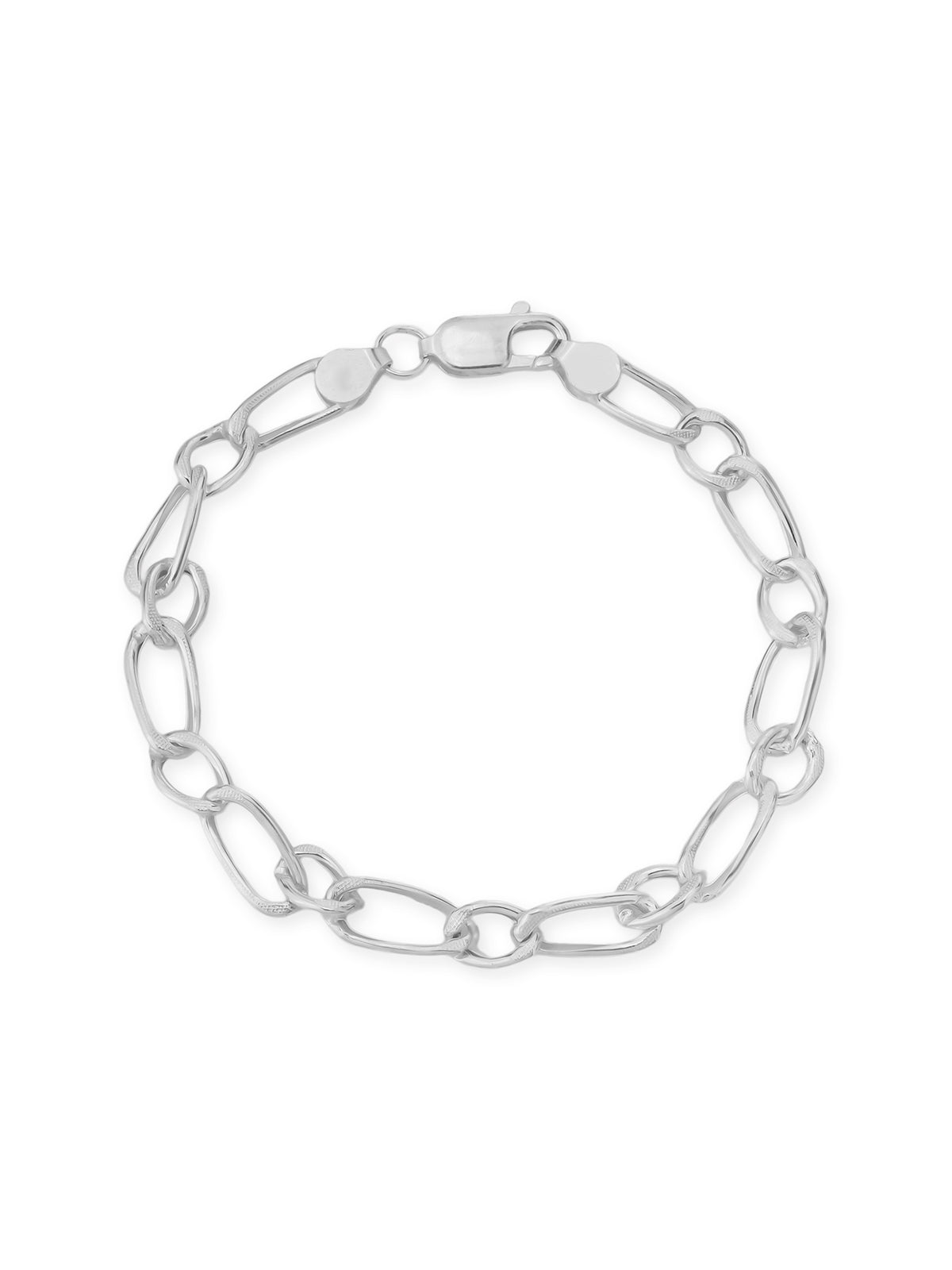 Detailed close up of SIJA 925 Silver Bendy O Mens Chain Bracelet showing flexible O link design and premium 999 silver finish