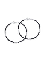 Detailed view of SIJA 925 Silver Black Beaded Kids Bracelet highlighting ornamental finish polished sterling silver craftsmanship secure threading
