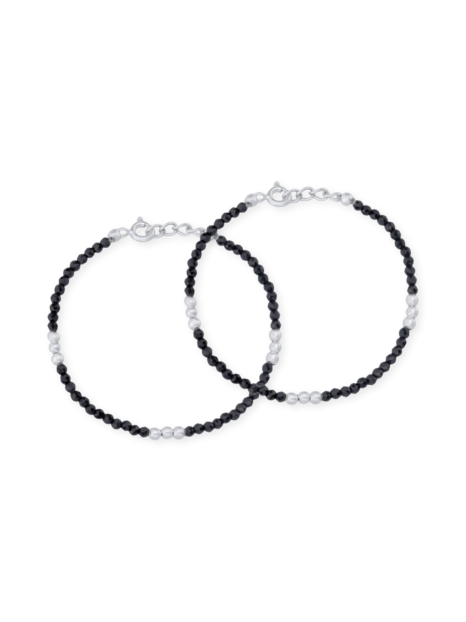 Detailed view of SIJA 925 Silver Black Beaded Kids Bracelet highlighting ornamental finish polished sterling silver craftsmanship secure threading
