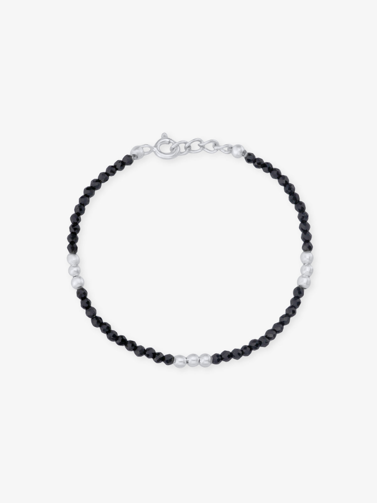 Detailed view of SIJA 925 Silver Black Beaded Kids Bracelet highlighting ornamental finish polished sterling silver craftsmanship secure threading