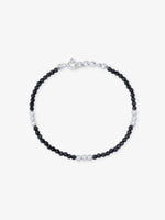 Detailed view of SIJA 925 Silver Black Beaded Kids Bracelet highlighting ornamental finish polished sterling silver craftsmanship secure threading