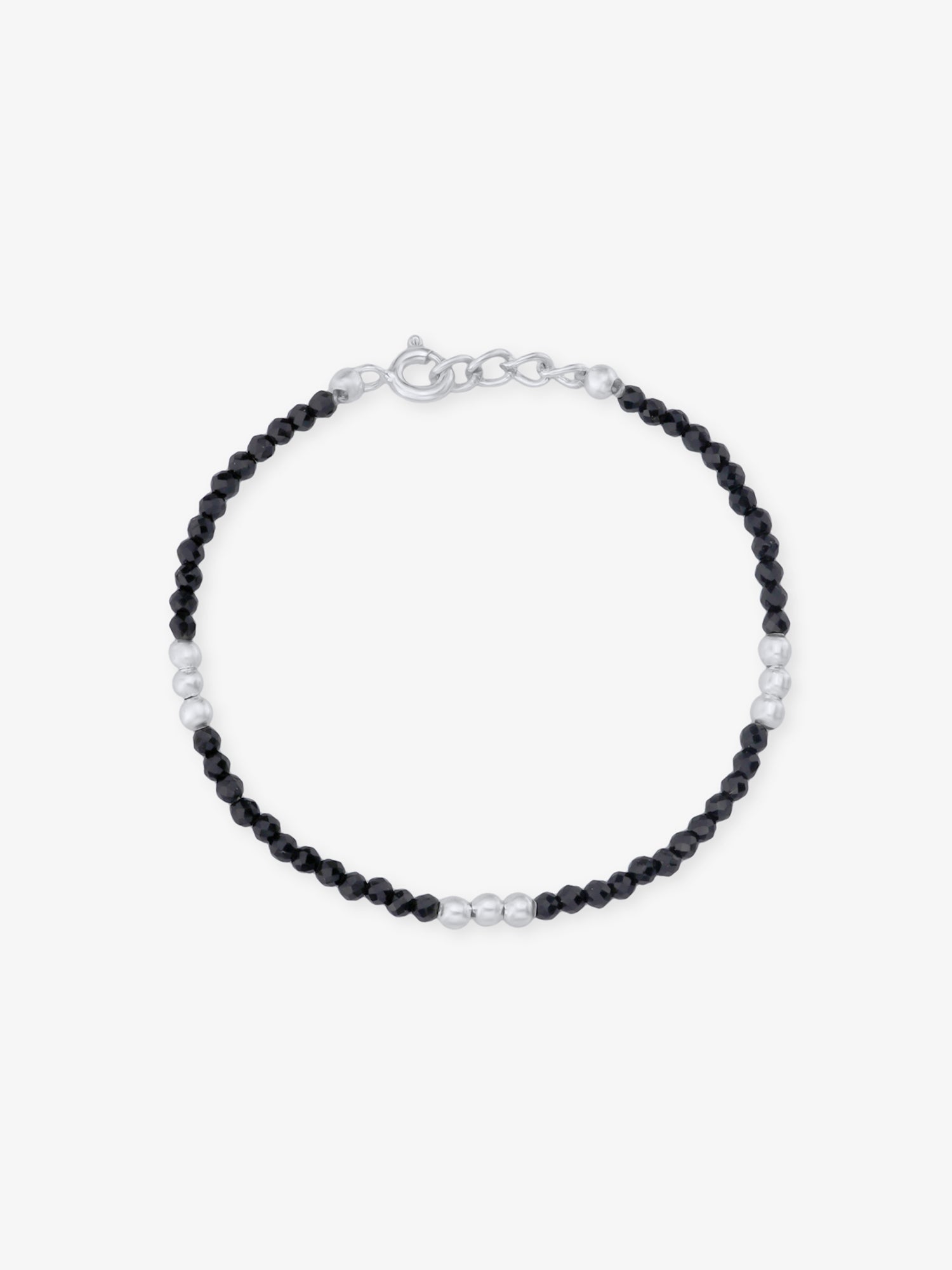 Detailed view of SIJA 925 Silver Black Beaded Kids Bracelet highlighting ornamental finish polished sterling silver craftsmanship secure threading