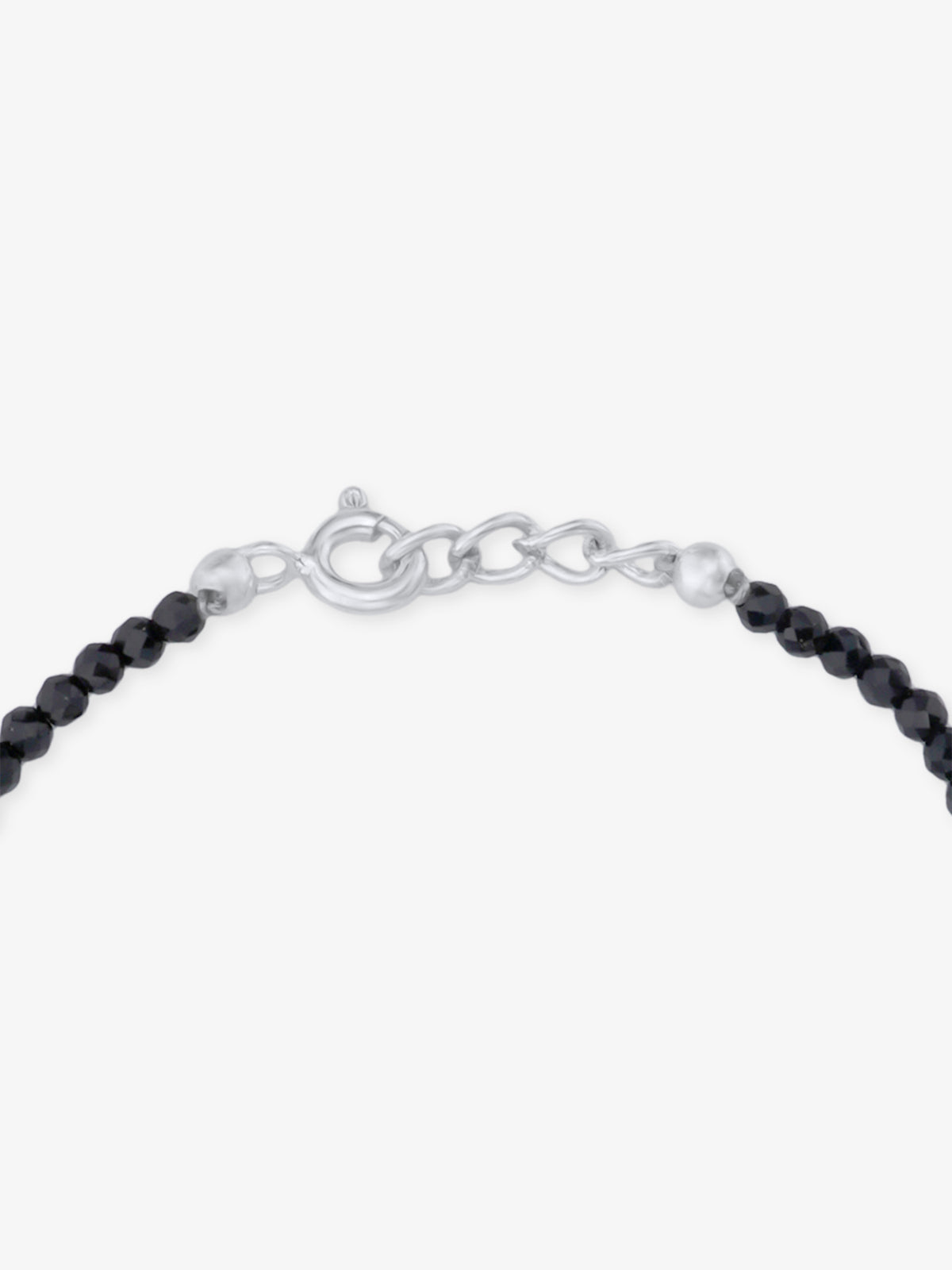 Side profile of SIJA 925 Silver Black Beaded Kids Bracelet sterling silver jewellery elegant accessory durable construction polished edges