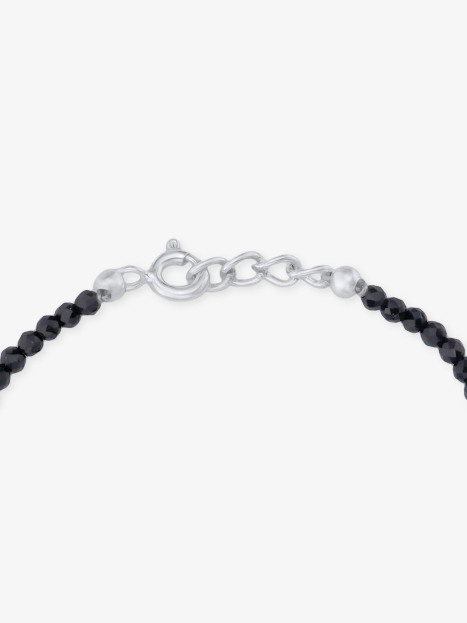 Side profile of SIJA 925 Silver Black Beaded Kids Bracelet sterling silver jewellery elegant accessory durable construction polished edges