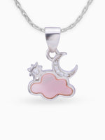 Close up SIJA 925 silver jewellery black pink cloud moon star pendant handcrafted premium design versatile accessory for everyday wear and special occasions