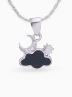 Close up SIJA 925 silver jewellery black pink cloud moon star pendant handcrafted premium design versatile accessory for everyday wear and special occasions