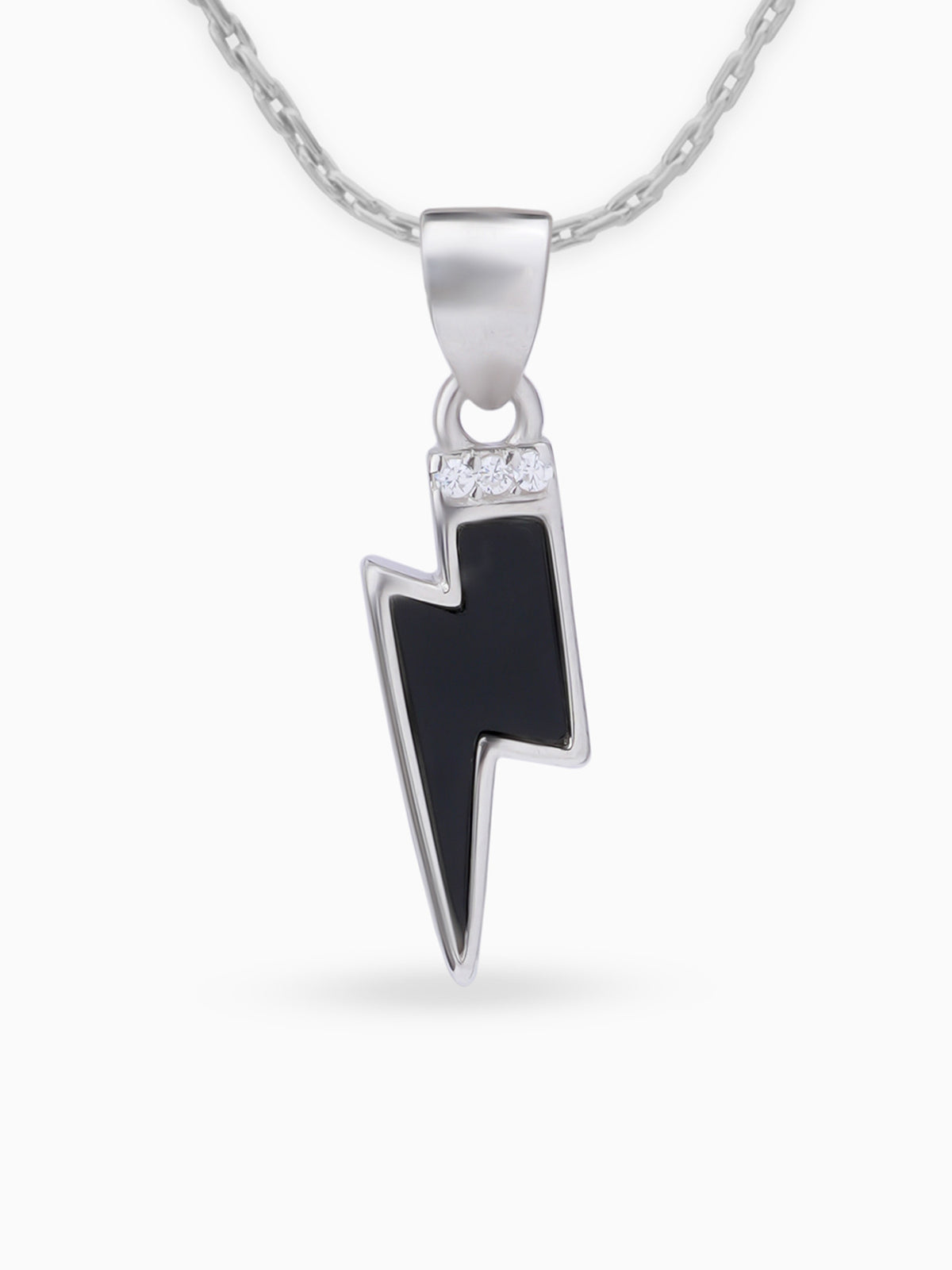 Close up SIJA 925 silver jewellery black pink lightning bolt pendant handcrafted premium design versatile accessory for everyday wear and special occasions