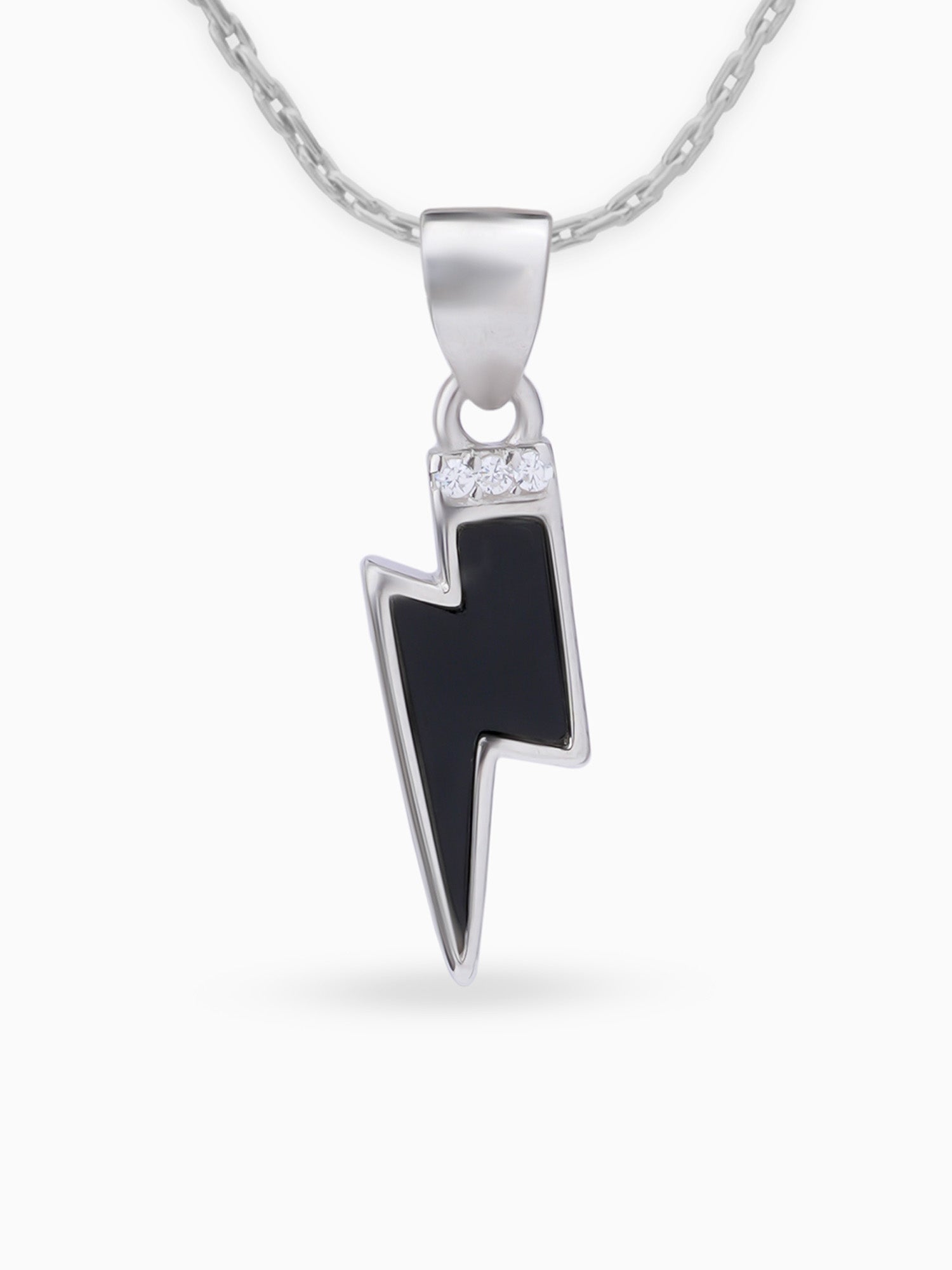 Close up SIJA 925 silver jewellery black pink lightning bolt pendant handcrafted premium design versatile accessory for everyday wear and special occasions