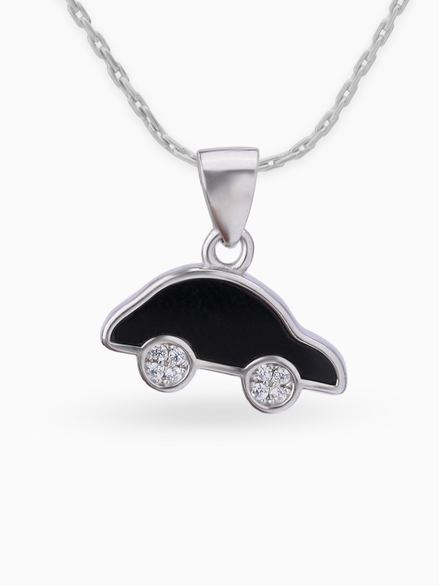 Close up SIJA 925 silver jewellery black pink little car pendant handcrafted premium design versatile accessory for everyday wear and special occasions