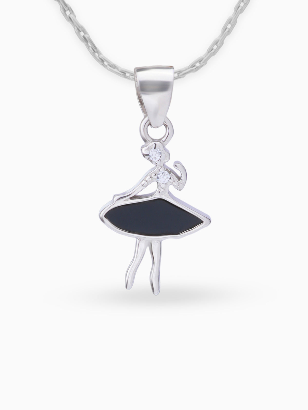 Close up SIJA 925 silver jewellery black pink little doll pendant handcrafted premium design versatile accessory for everyday wear and special occasions