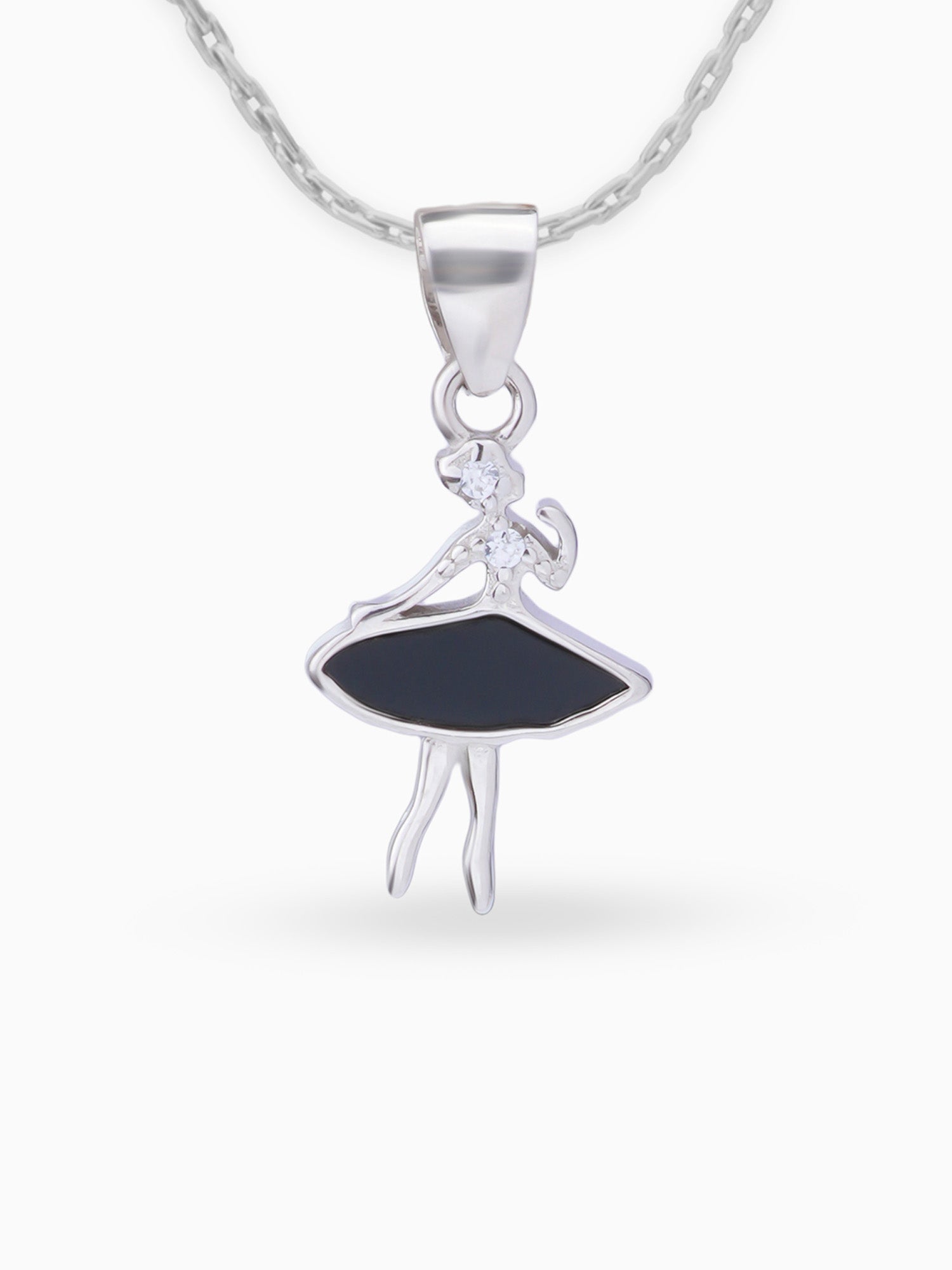 Close up SIJA 925 silver jewellery black pink little doll pendant handcrafted premium design versatile accessory for everyday wear and special occasions