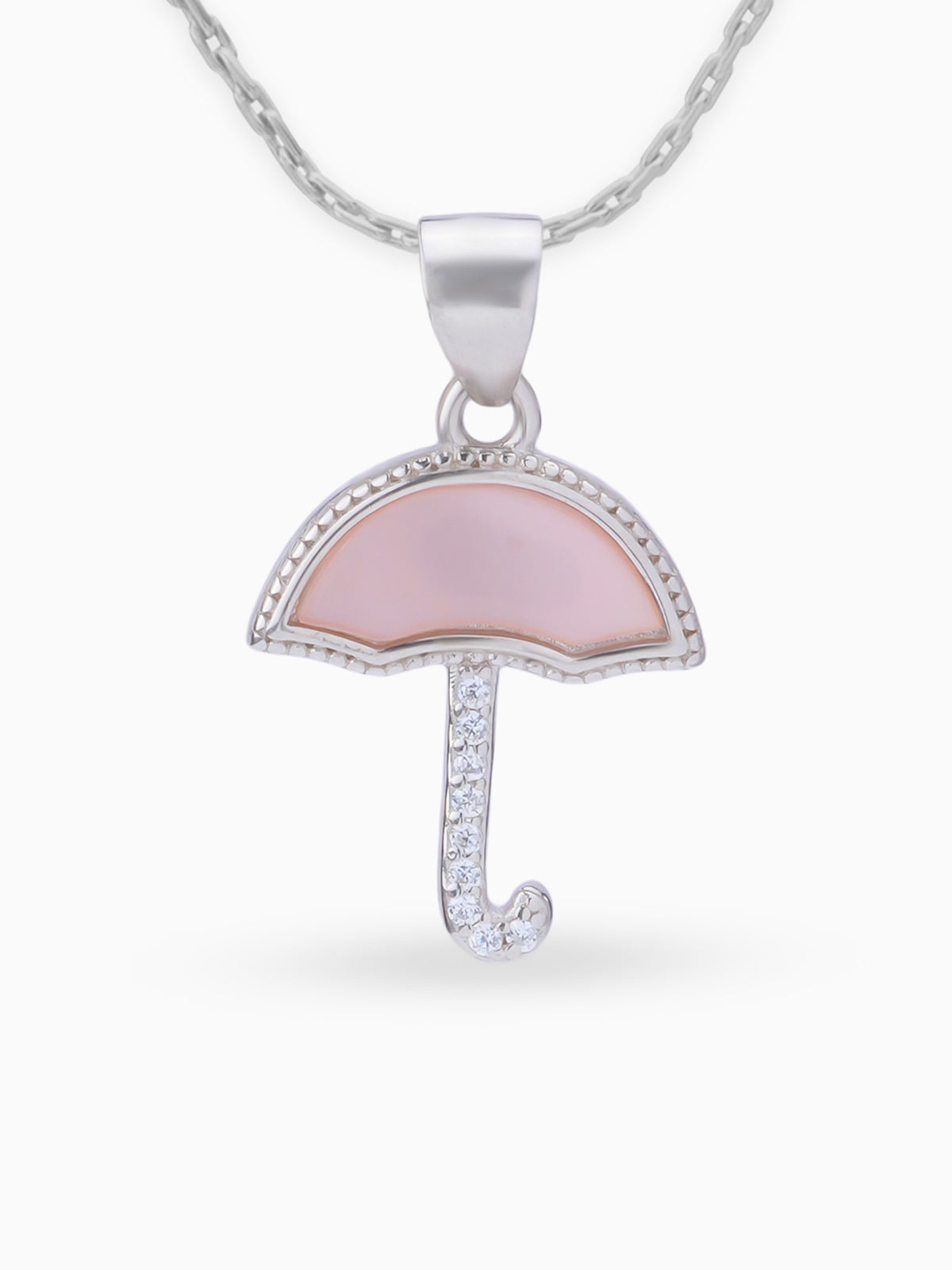 Close up SIJA 925 silver jewellery black pink little umbrella pendant handcrafted premium design versatile accessory for everyday wear and special occasions
