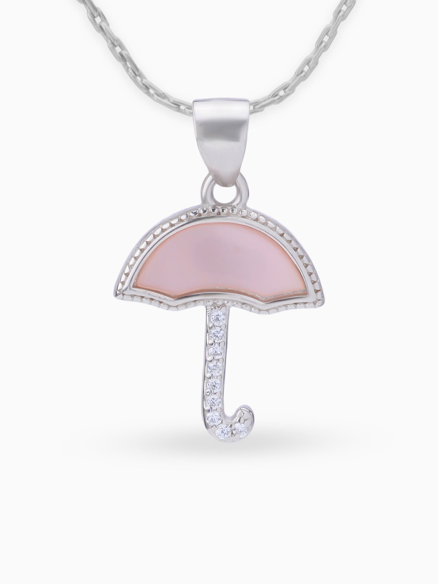 Close up SIJA 925 silver jewellery black pink little umbrella pendant handcrafted premium design versatile accessory for everyday wear and special occasions