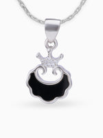 Detailed close up SIJA 925 silver jewellery black pink lunar crown pendant BIS hallmarked premium handcrafted accessory perfect for festive occasions and anniversaries