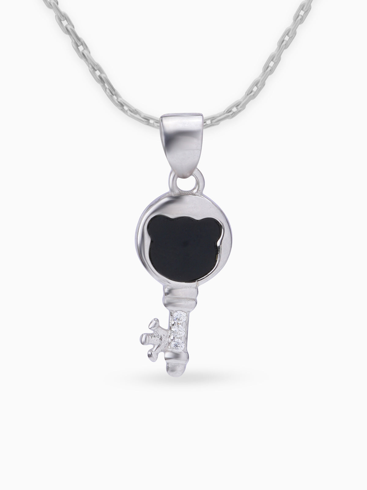 Close up SIJA 925 silver jewellery black pink memory key pendant handcrafted premium design versatile accessory for everyday wear and special occasions
