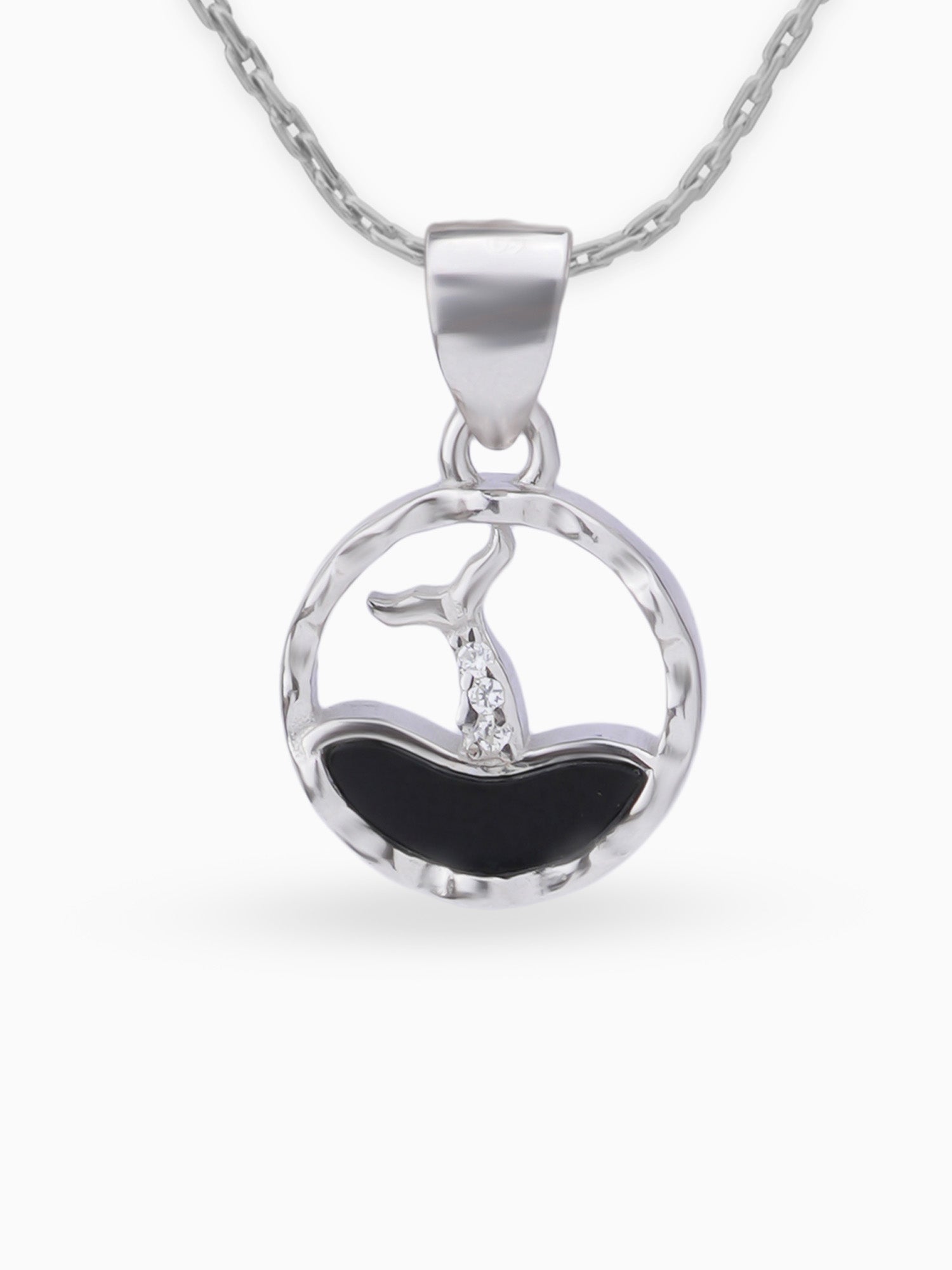 Close up SIJA 925 silver jewellery black pink mystic dolphin pendant handcrafted premium design versatile accessory for everyday wear and special occasions
