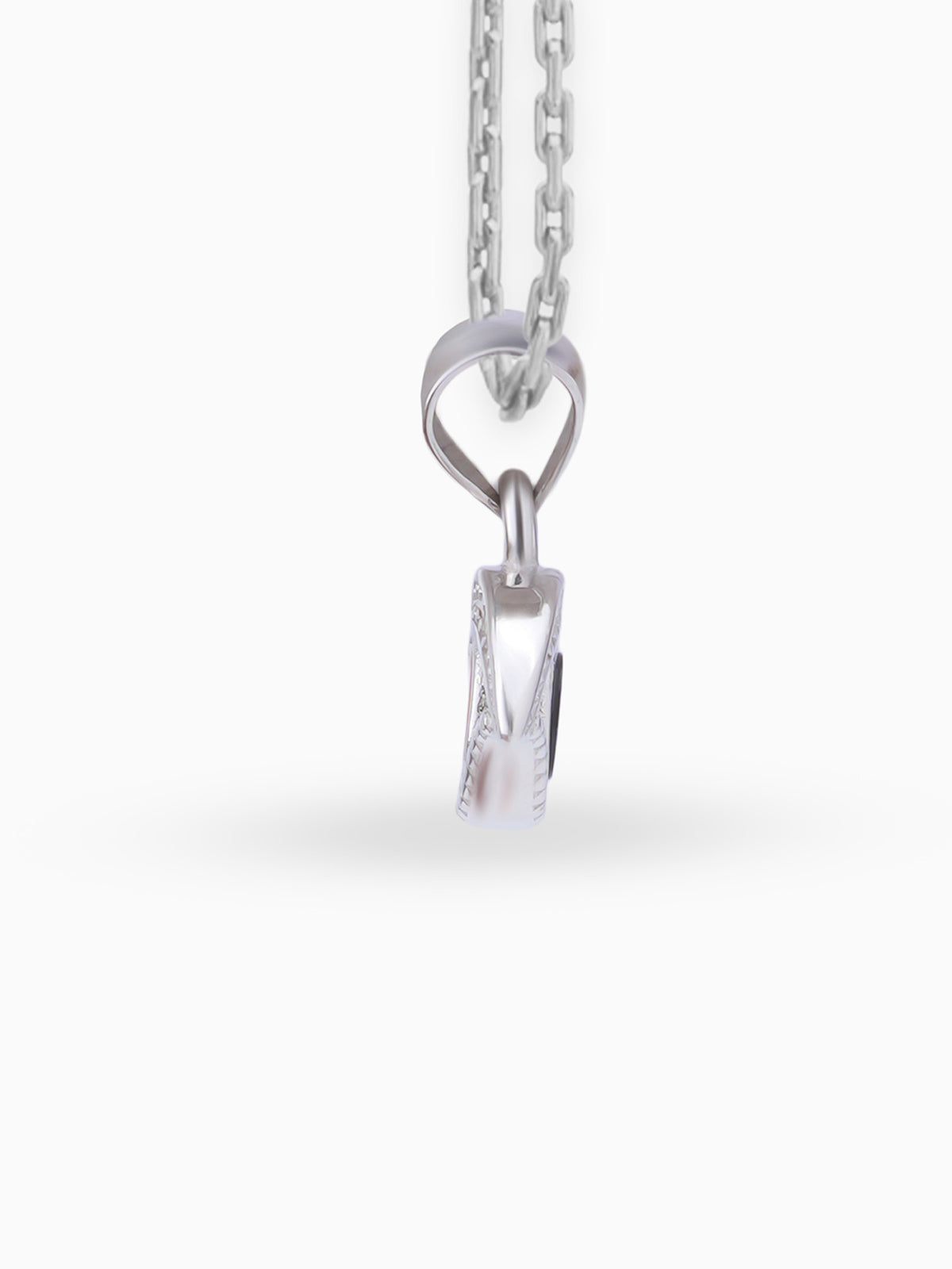 Side view SIJA 925 silver jewellery black pink mystic eye pendant stylish handcrafted accessory perfect for weddings parties anniversaries and festive wear
