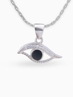 Close up SIJA 925 silver jewellery black pink mystic eye pendant handcrafted premium design versatile accessory for everyday wear and special occasions