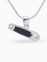 Close up SIJA 925 silver jewellery black pink safety pin pendant handcrafted premium design versatile accessory for everyday wear and special occasions
