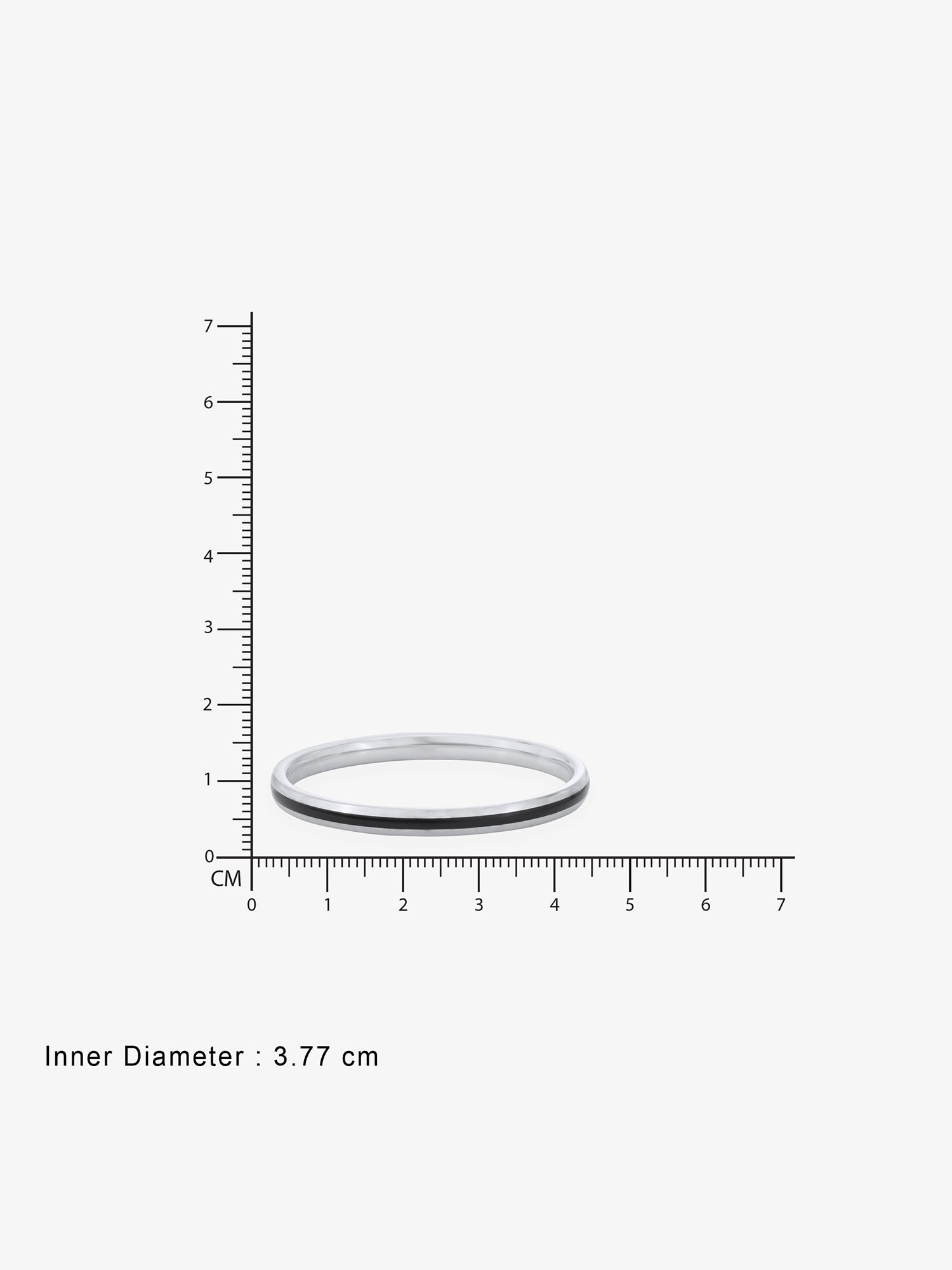 Reverse of SIJA Black Single Stripe Kids Bangle showing BIS 925 hallmark stamp certified sterling silver jewellery authenticity and quality assurance