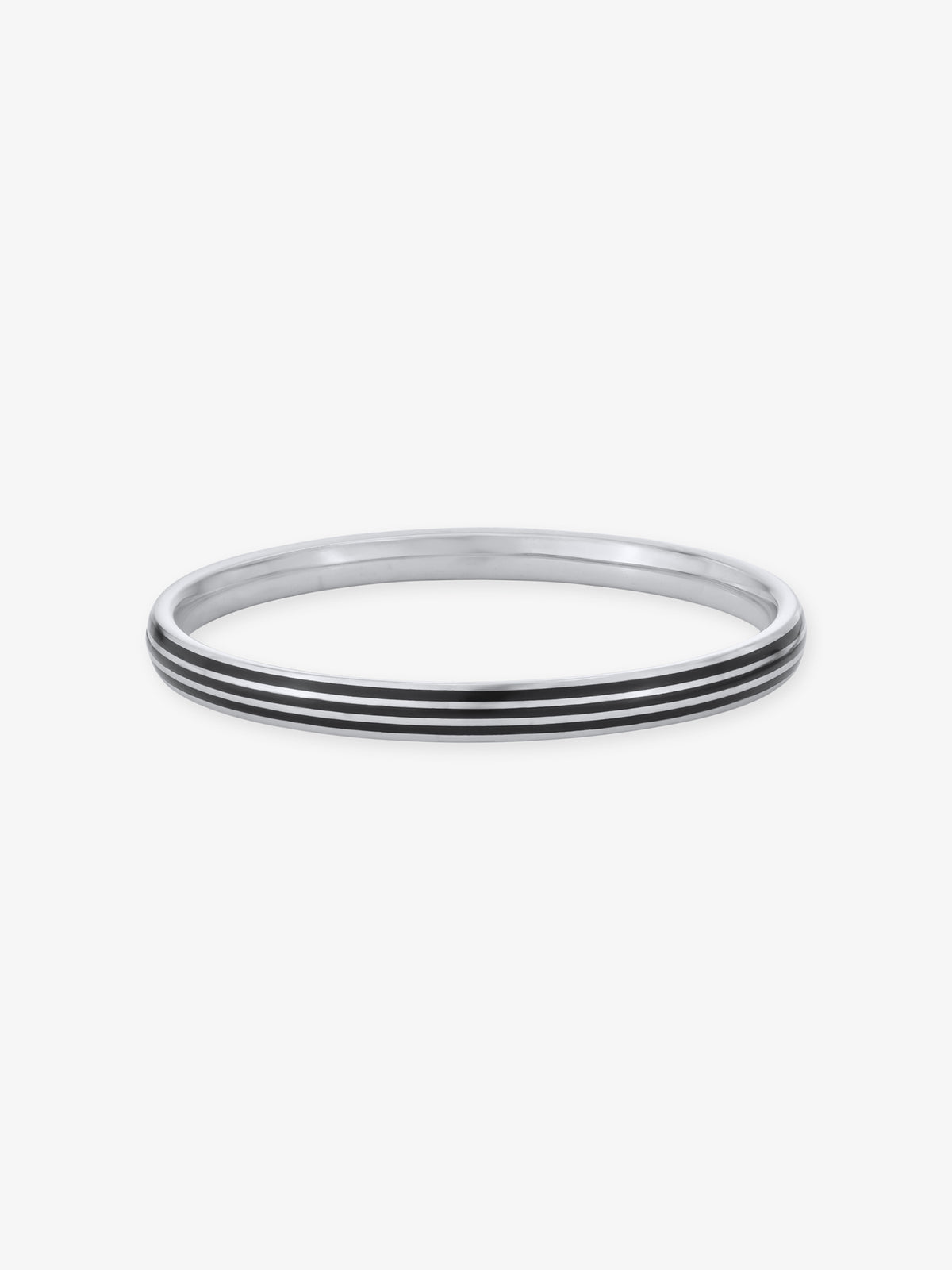 Detailed view of SIJA 925 Silver Black Triple Stripe Kids Bangle highlighting ornamental finish polished sterling silver craftsmanship secure design
