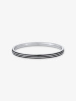 Detailed view of SIJA 925 Silver Black Triple Stripe Kids Bangle highlighting ornamental finish polished sterling silver craftsmanship secure design