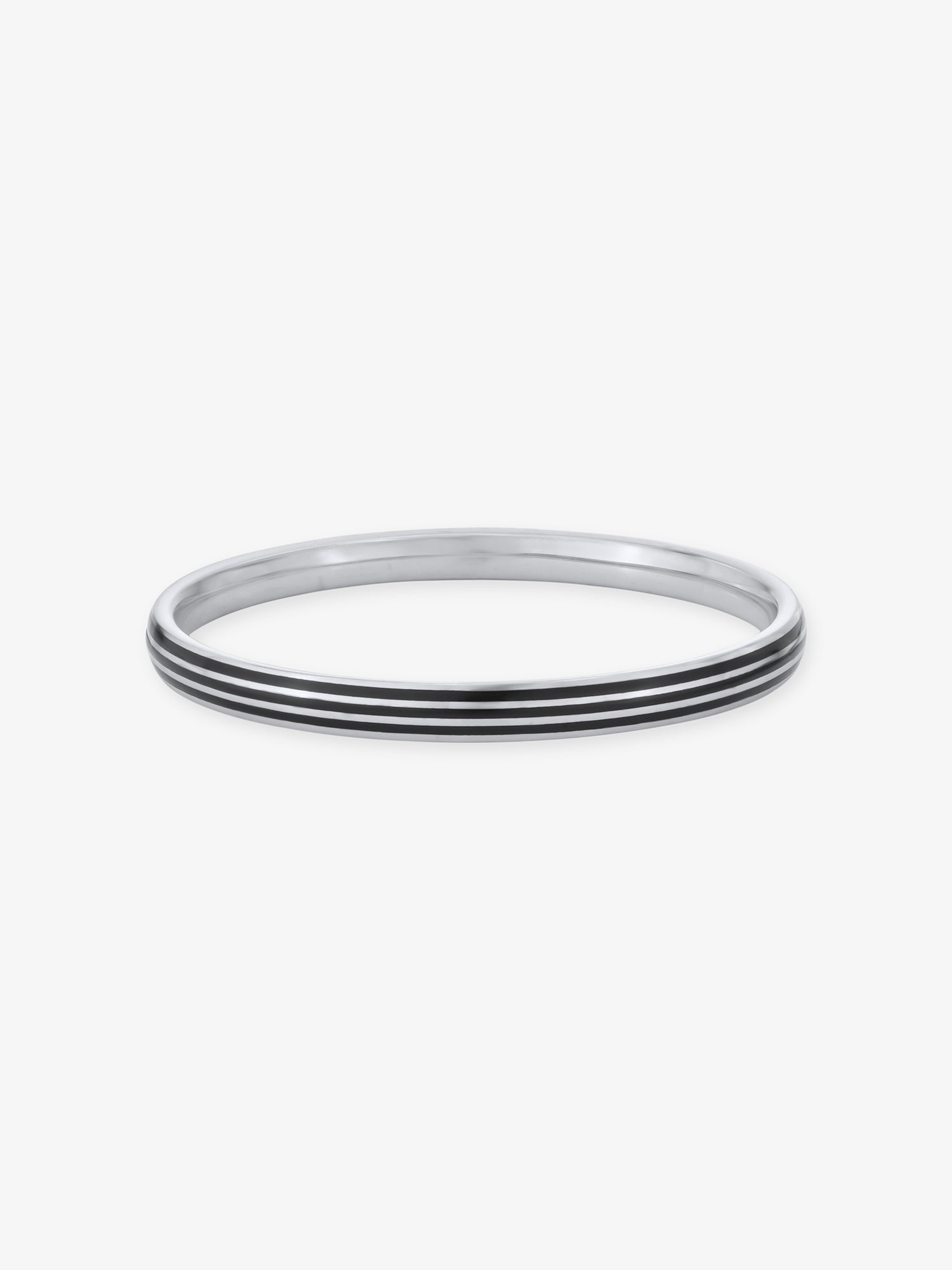 Detailed view of SIJA 925 Silver Black Triple Stripe Kids Bangle highlighting ornamental finish polished sterling silver craftsmanship secure design