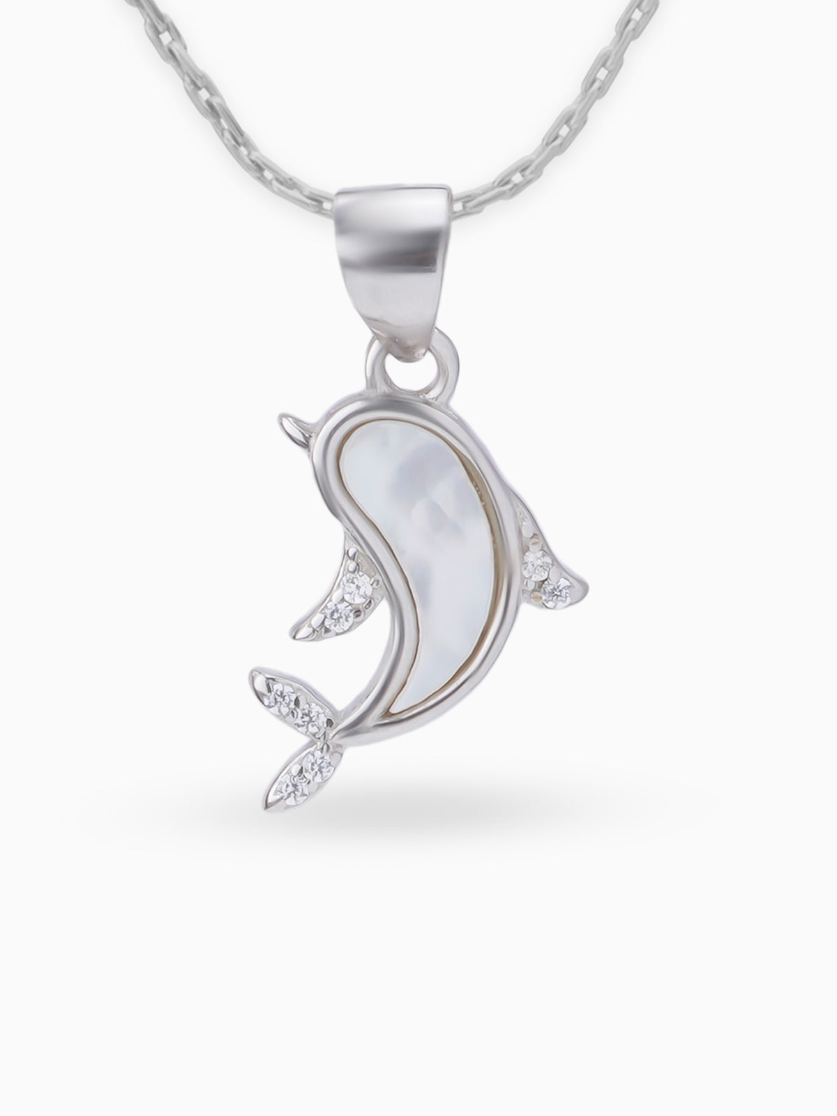 Close up SIJA 925 silver jewellery black white dolphin grace pendant handcrafted premium design versatile accessory for everyday wear and special occasions