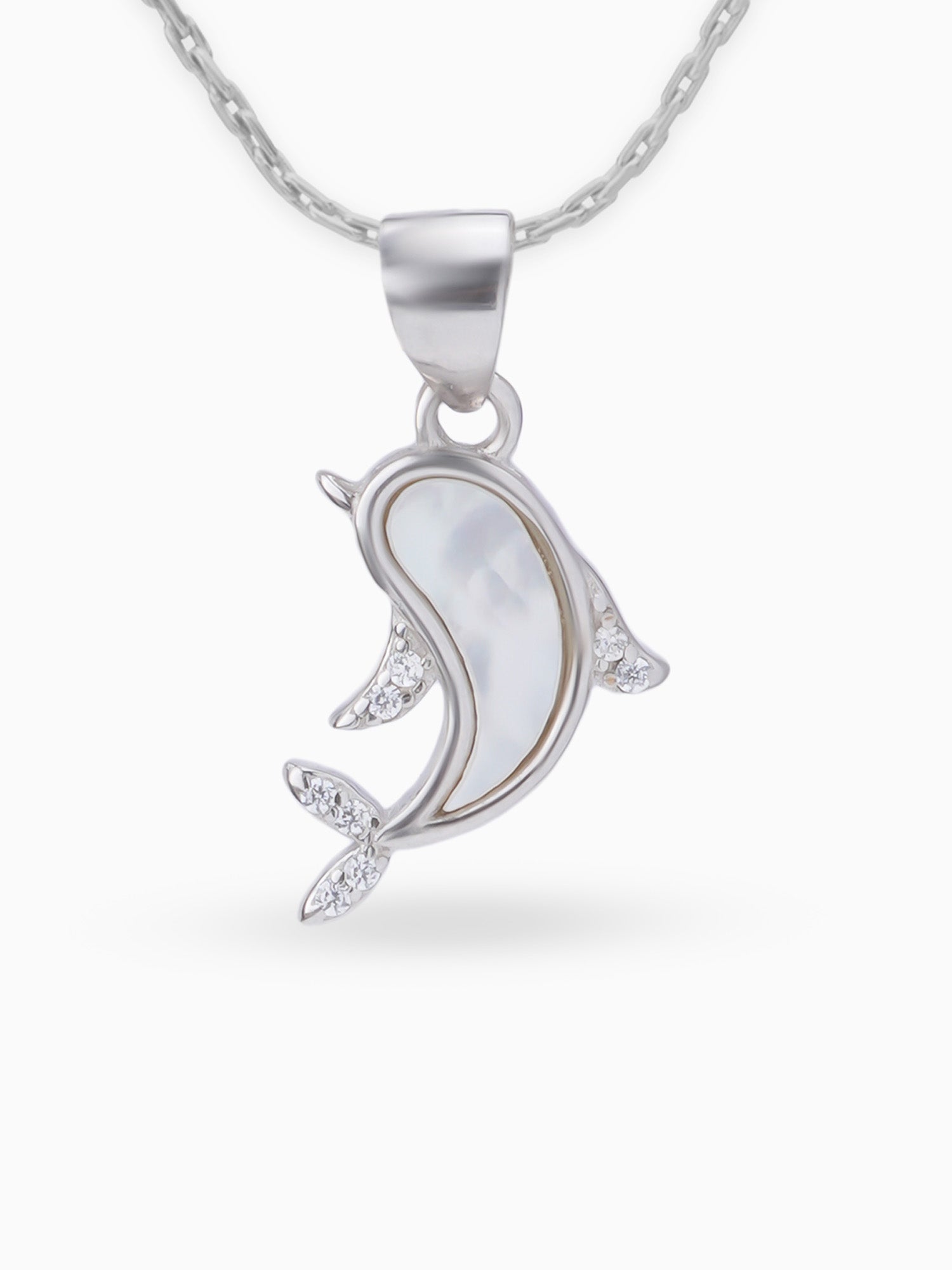 Close up SIJA 925 silver jewellery black white dolphin grace pendant handcrafted premium design versatile accessory for everyday wear and special occasions