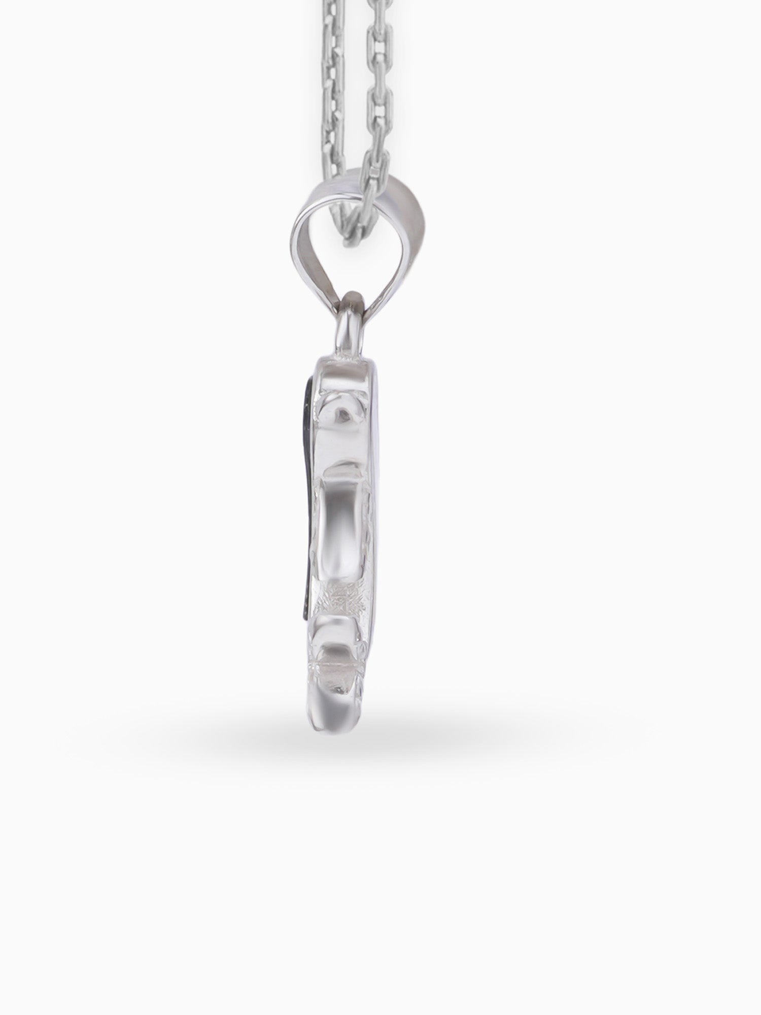 Side view SIJA 925 silver jewellery black white dolphin grace pendant stylish handcrafted accessory perfect for weddings parties anniversaries and festive wear