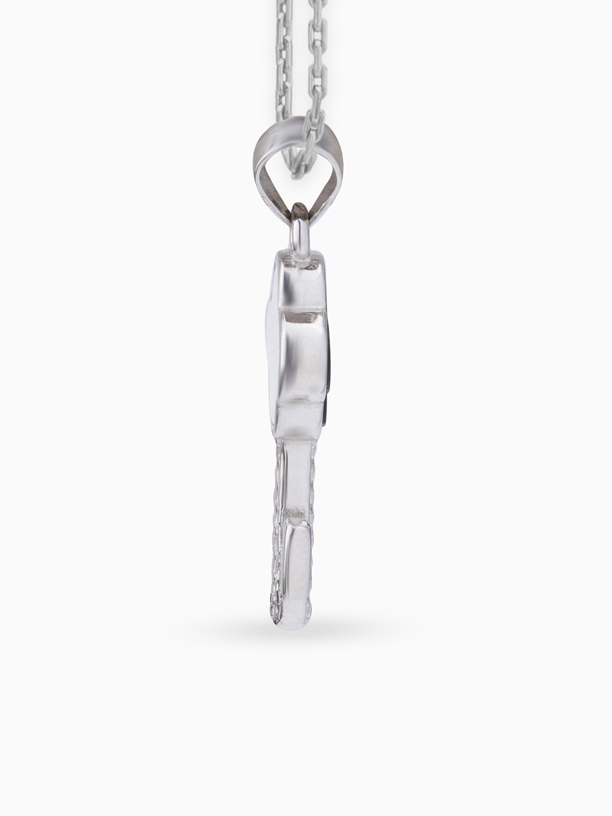 Side view SIJA 925 silver jewellery black white glimmer key pendant stylish handcrafted accessory perfect for weddings parties anniversaries and festive wear