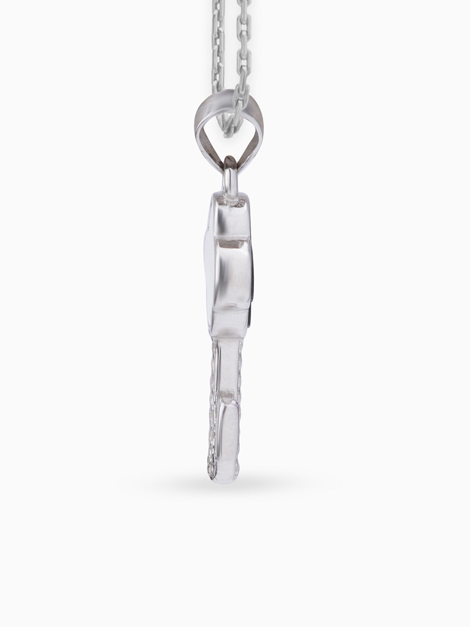 Side view SIJA 925 silver jewellery black white glimmer key pendant stylish handcrafted accessory perfect for weddings parties anniversaries and festive wear