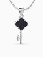 Close up SIJA 925 silver jewellery black white glimmer key pendant handcrafted premium design versatile accessory for everyday wear and special occasions