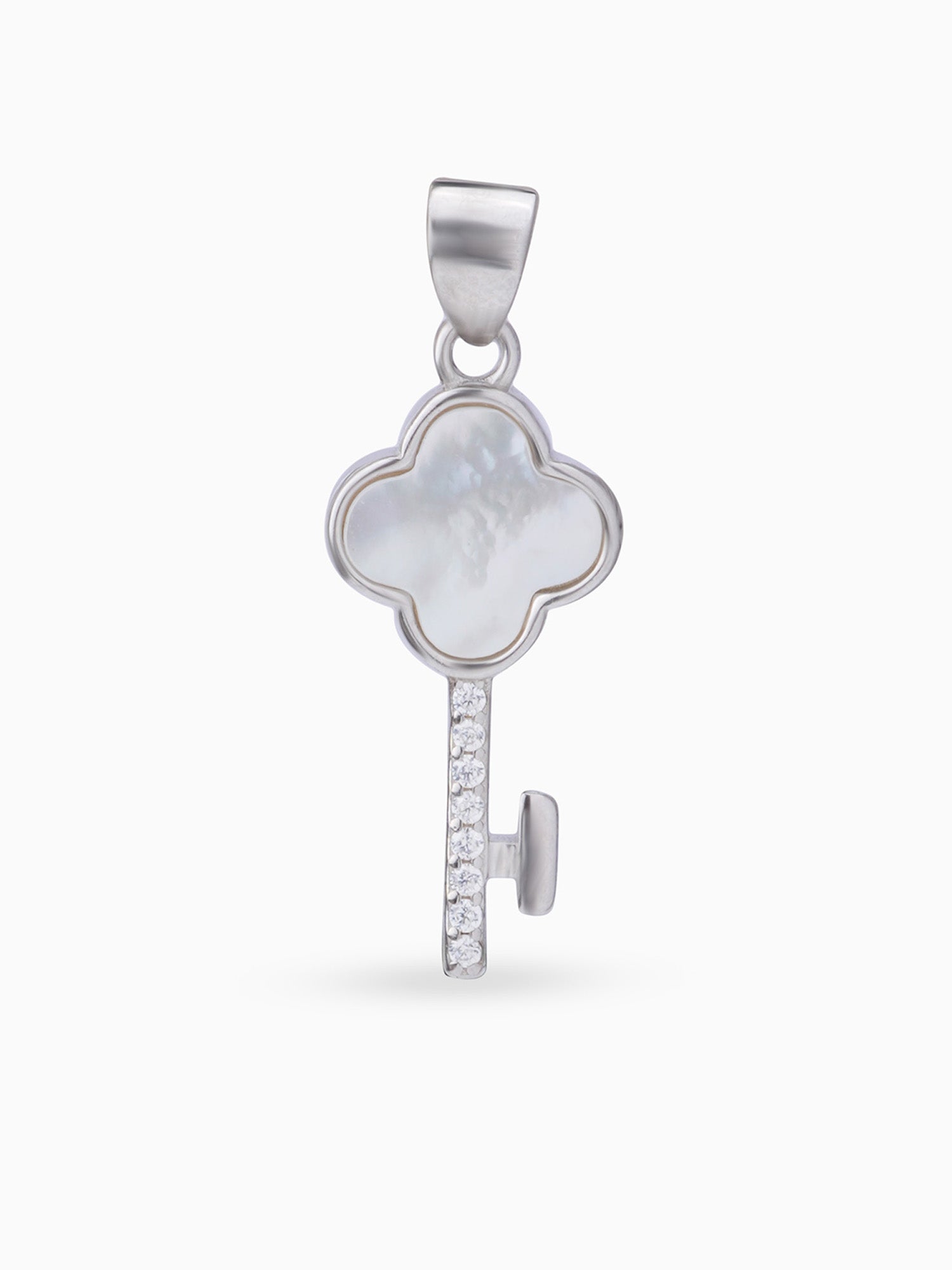 Hero shot SIJA 925 silver jewellery black white glimmer key pendant BIS hallmarked elegant timeless accessory perfect for weddings festive wear and gifting