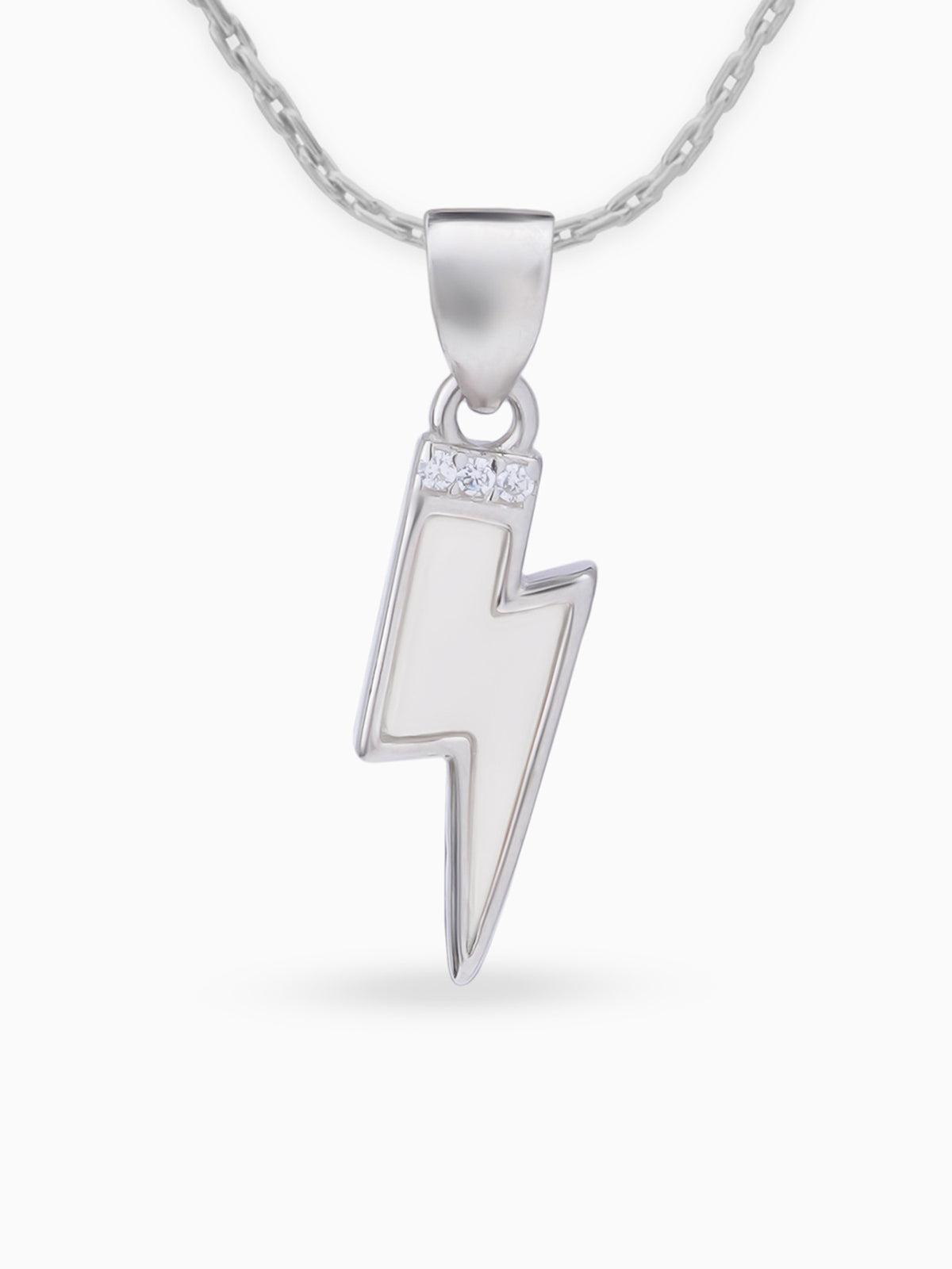 Close up SIJA 925 silver jewellery black white lightning bolt pendant handcrafted premium design versatile accessory for everyday wear and special occasions
