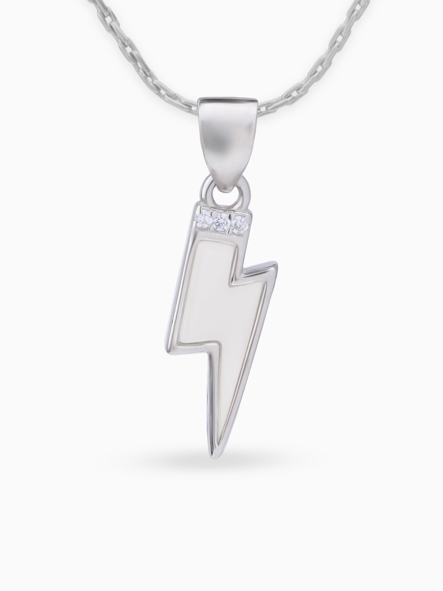 Close up SIJA 925 silver jewellery black white lightning bolt pendant handcrafted premium design versatile accessory for everyday wear and special occasions
