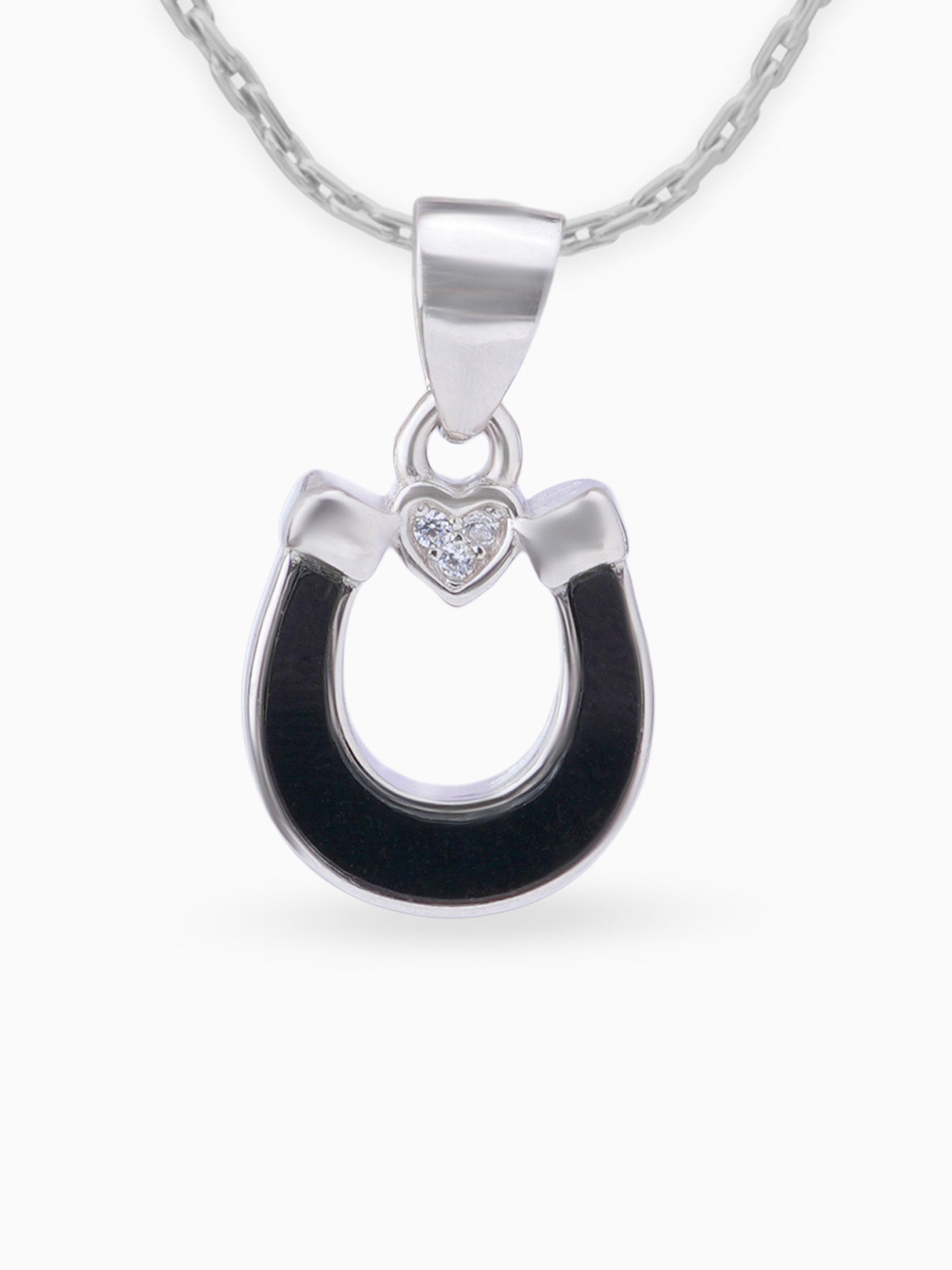 Close up SIJA 925 silver jewellery black white lucky heart pendant handcrafted premium design versatile accessory for everyday wear and special occasions