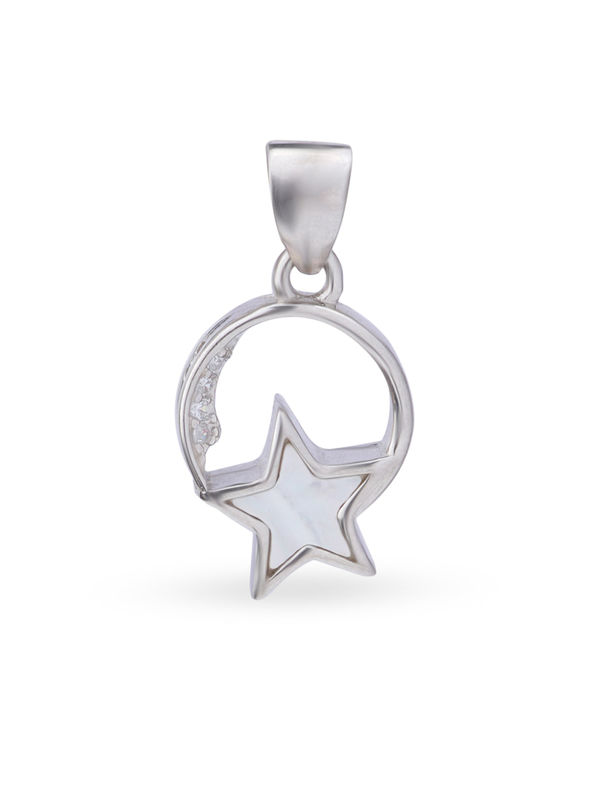 Close up SIJA 925 silver jewellery black white lunar star pendant handcrafted premium design versatile accessory for everyday wear and special occasions