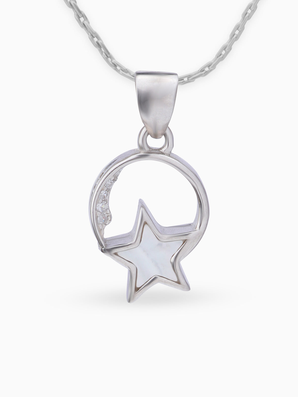 Close up SIJA 925 silver jewellery black white lunar star pendant handcrafted premium design versatile accessory for everyday wear and special occasions
