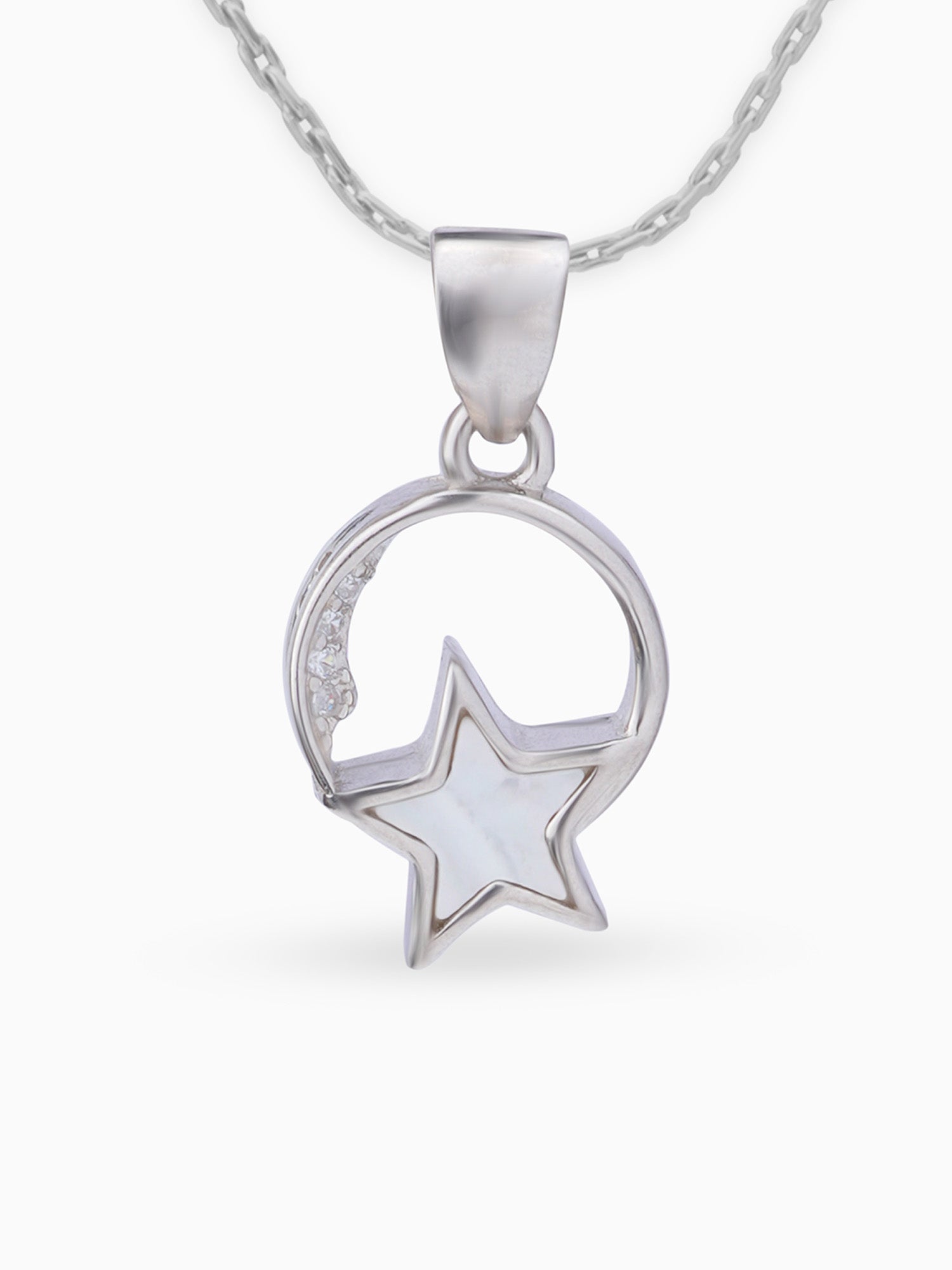 Close up SIJA 925 silver jewellery black white lunar star pendant handcrafted premium design versatile accessory for everyday wear and special occasions