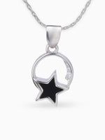 Close up SIJA 925 silver jewellery black white lunar star pendant handcrafted premium design versatile accessory for everyday wear and special occasions