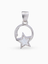 Hero shot SIJA 925 silver jewellery black white lunar star pendant BIS hallmarked elegant timeless accessory perfect for weddings festive wear and gifting